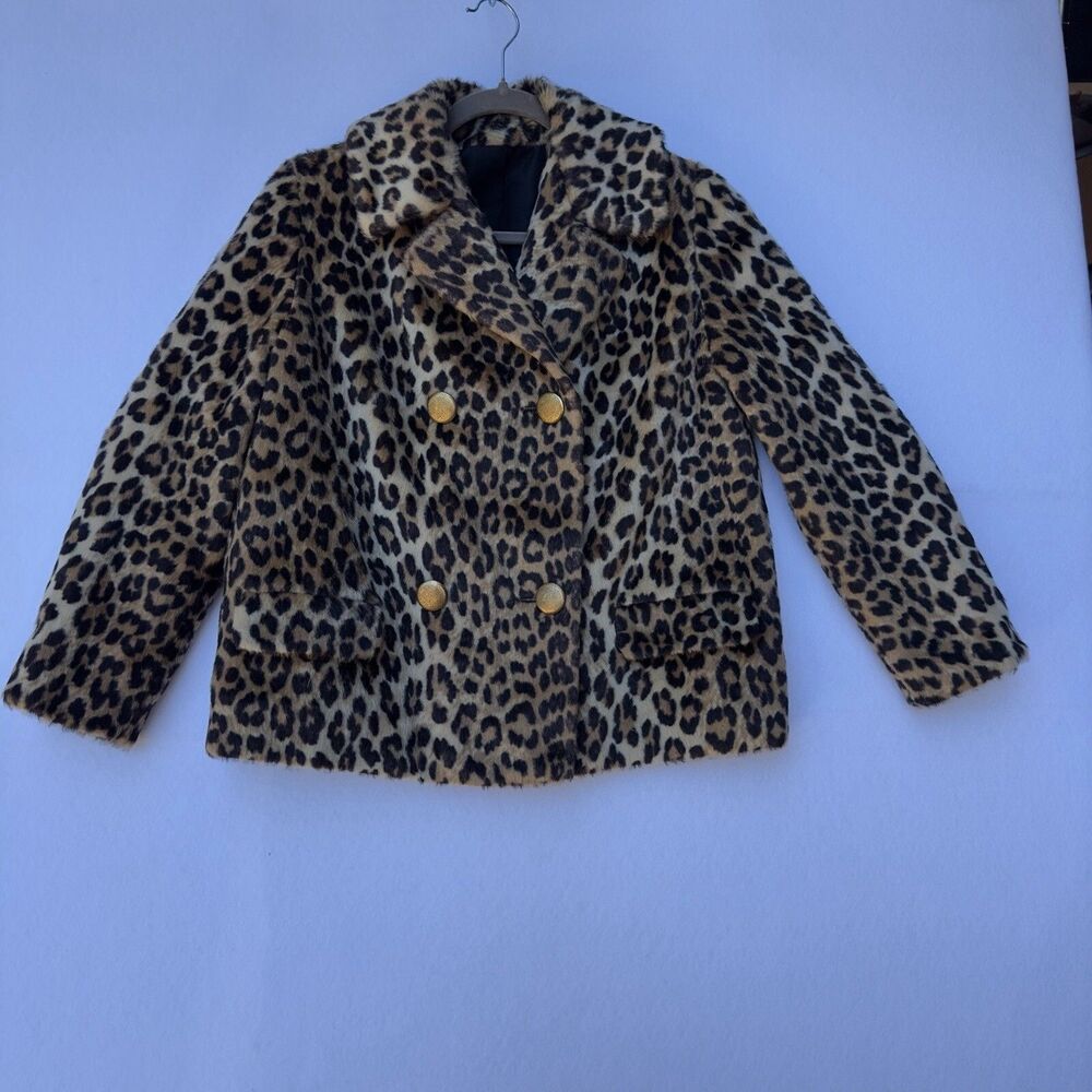 Vintage Leopard Print Faux Fur Double Breasted Jacket Women's‎